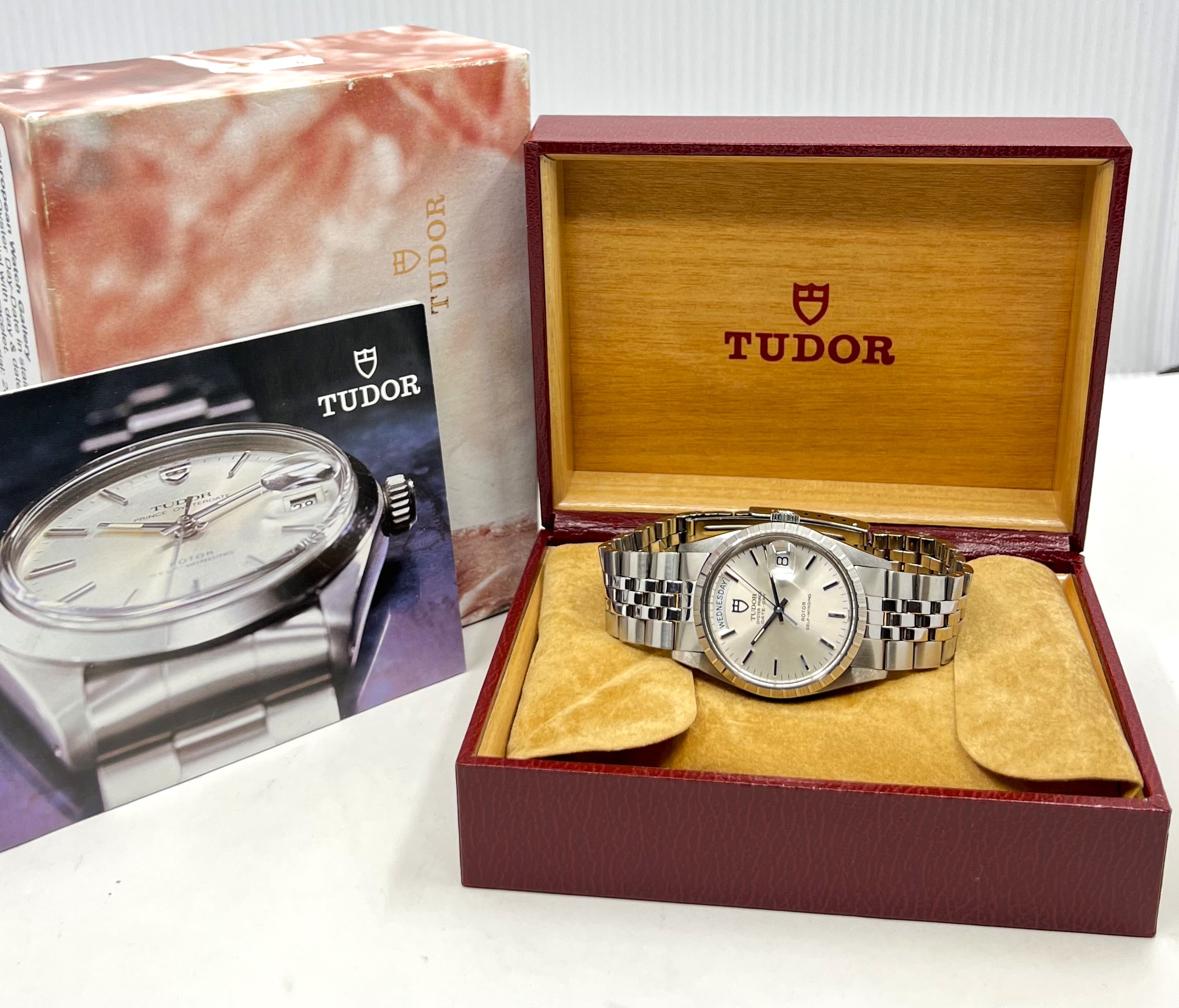 Tudor Oyster Prince Date-Day, in Stainless Steel, Silver Index Dial on Stainless Steel Tudor Jubilee Style Bracelet, Ref. 94510, Circa: 1989, with Box & Book - Image 7