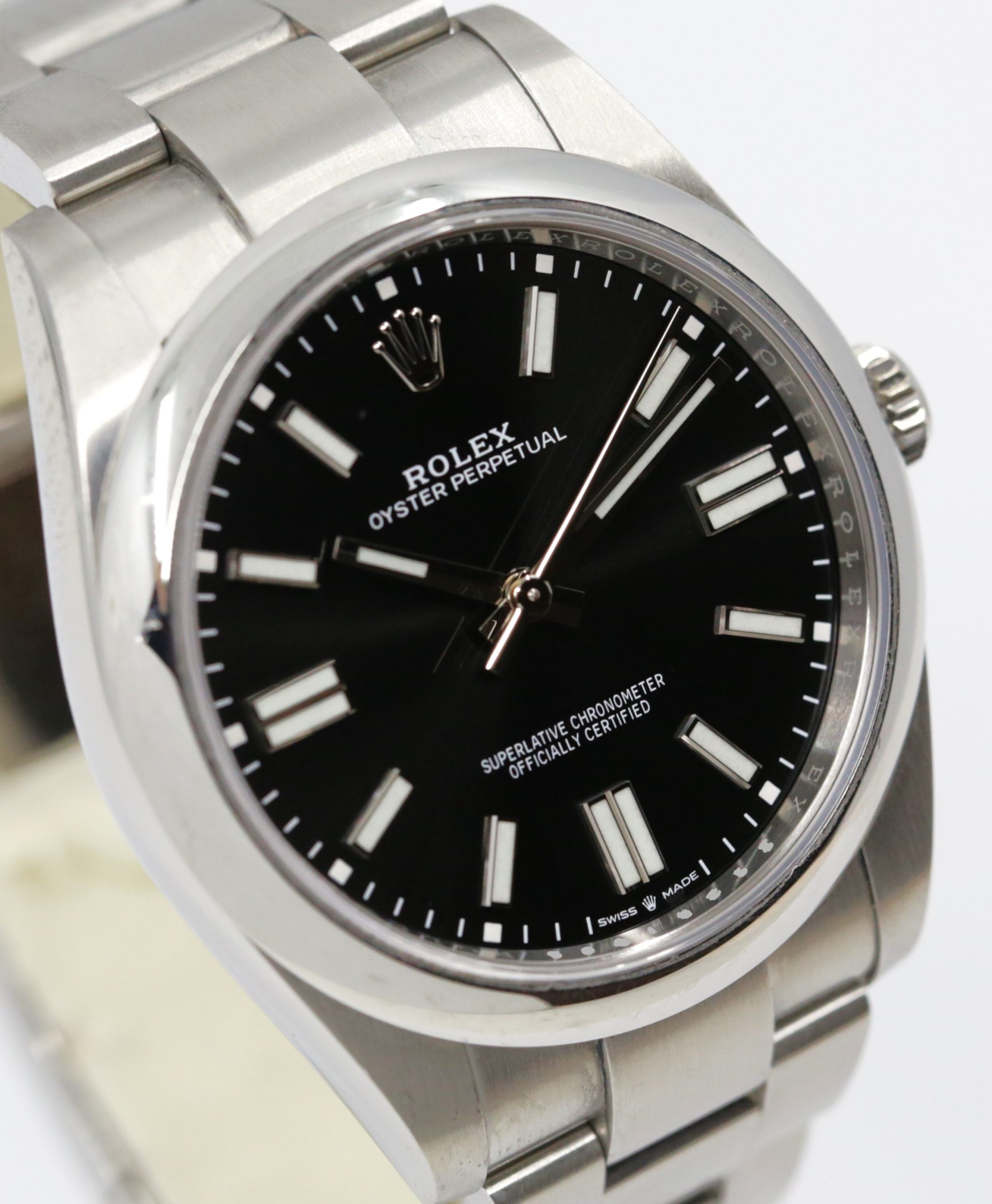 Rolex Oyster Perpetual 41 Ref 124300, with Bright Black dial, 2022, box and papers.