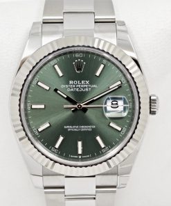 Alternative view of Rolex Datejust 41, in Stainless Steel, 18ct White Gold Fluted Bezel with Mint Green Index Dial on Rolex Stainless Steel Oyster Bracelet, Ref. 126334, Circa: 2022, Complete with Box & Papers
