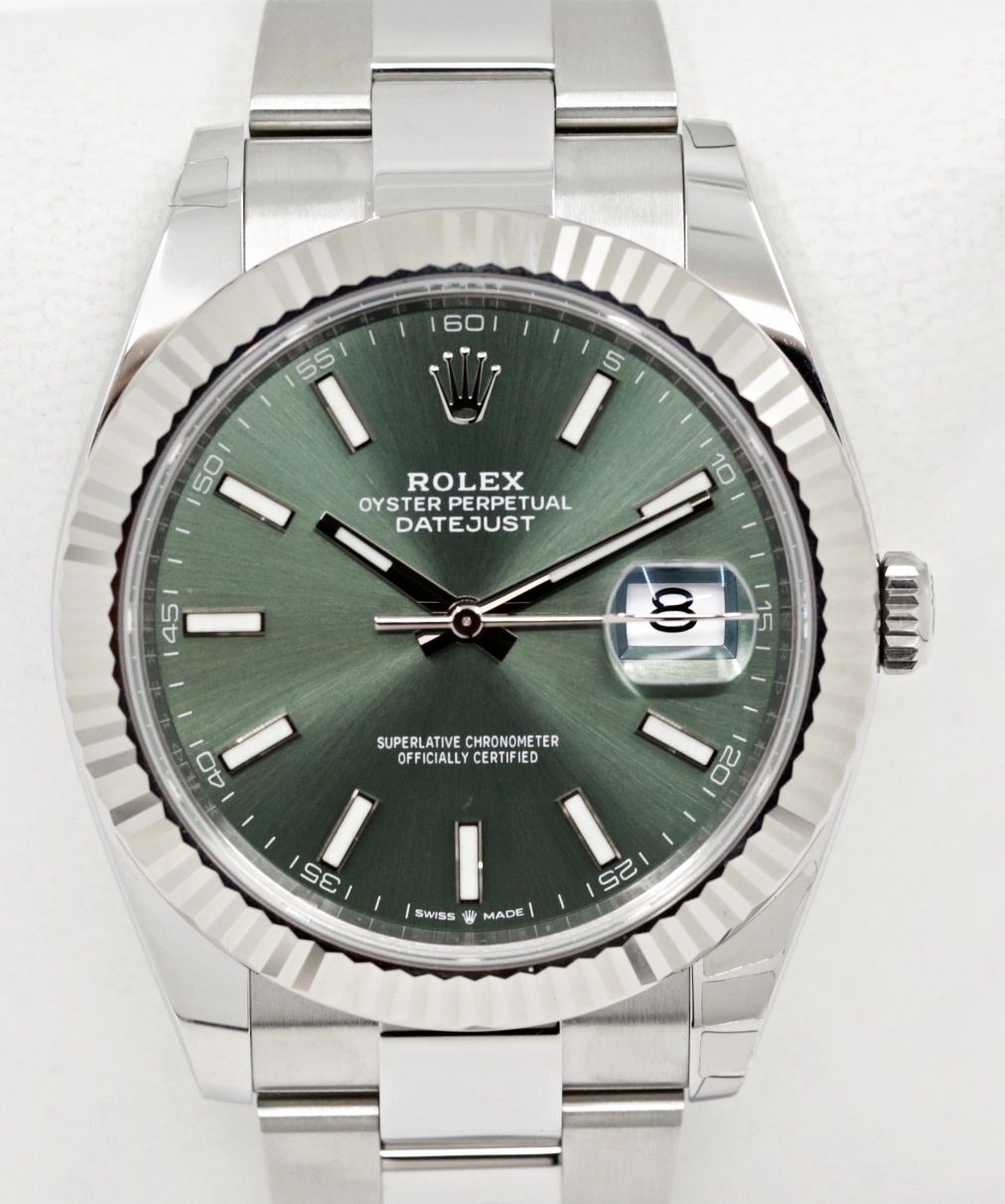 Rolex Datejust 41, in Stainless Steel, 18ct White Gold Fluted Bezel with Mint Green Index Dial on Rolex Stainless Steel Oyster Bracelet, Ref. 126334, Circa: 2022, Complete with Box & Papers - Image 2