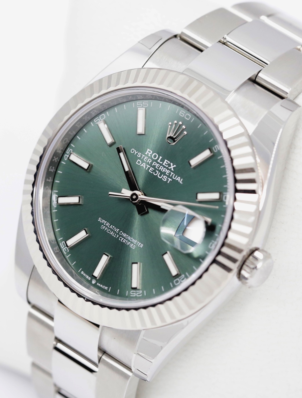 Rolex Datejust 41, in Stainless Steel, 18ct White Gold Fluted Bezel with Mint Green Index Dial on Rolex Stainless Steel Oyster Bracelet, Ref. 126334, Circa: 2022, Complete with Box & Papers - Image 5