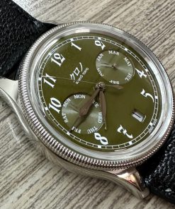 Bunkyo Tokyo Calendar 1 perpetual calendar olive dial, stainless steel case.