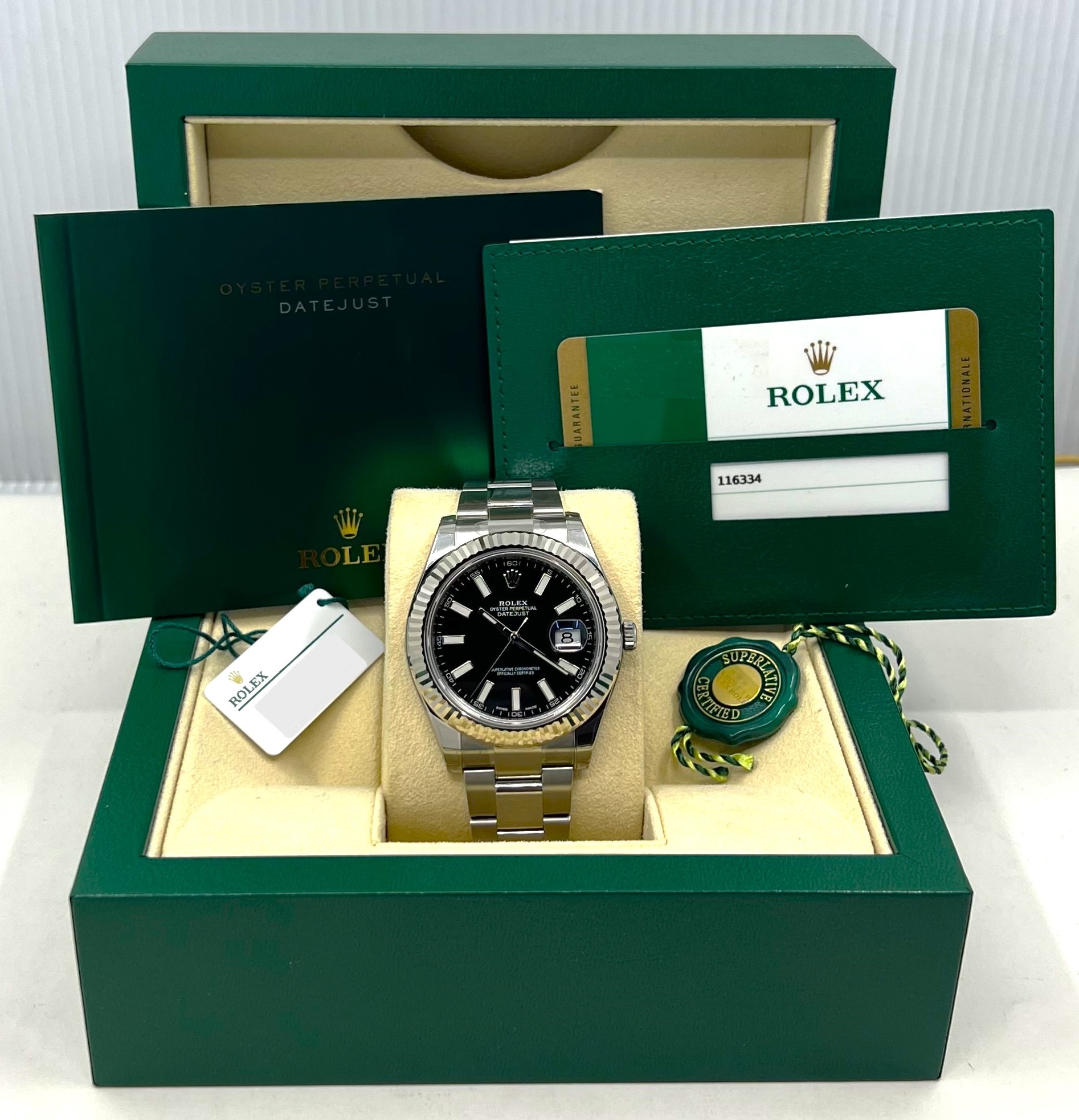 Rolex Oyster Perpetual Datejust II in Stainless Steel, Black Index Dial, 18ct White Gold Fluted Bezel on Rolex Stainless Steel Oyster Bracelet, Ref. 116334, Circa: 2016, Complete with Box & Papers - Image 6