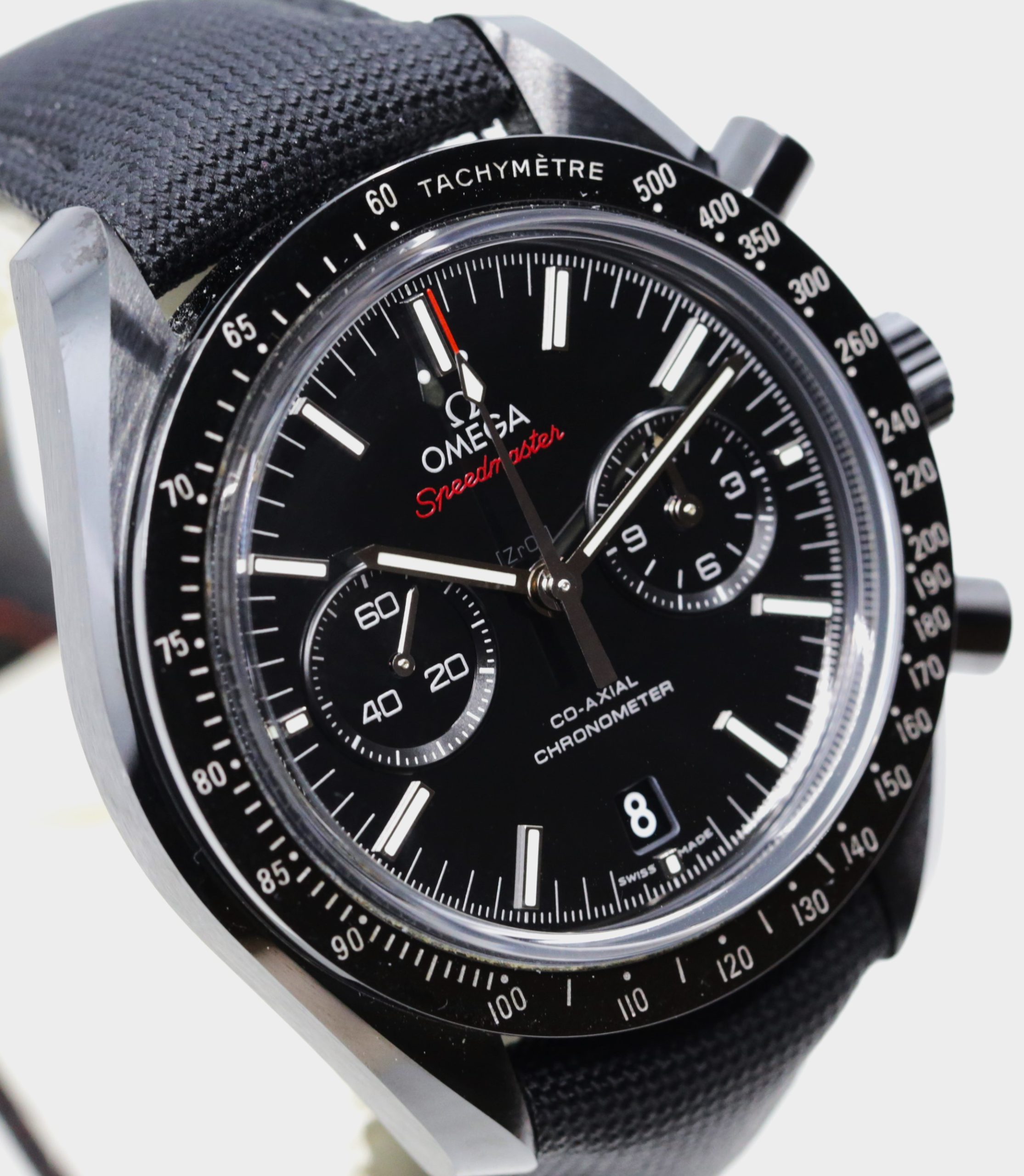Omega Speedmaster Ref 31192445101007, Dark Side Of The Moon, chronograph with box and papers