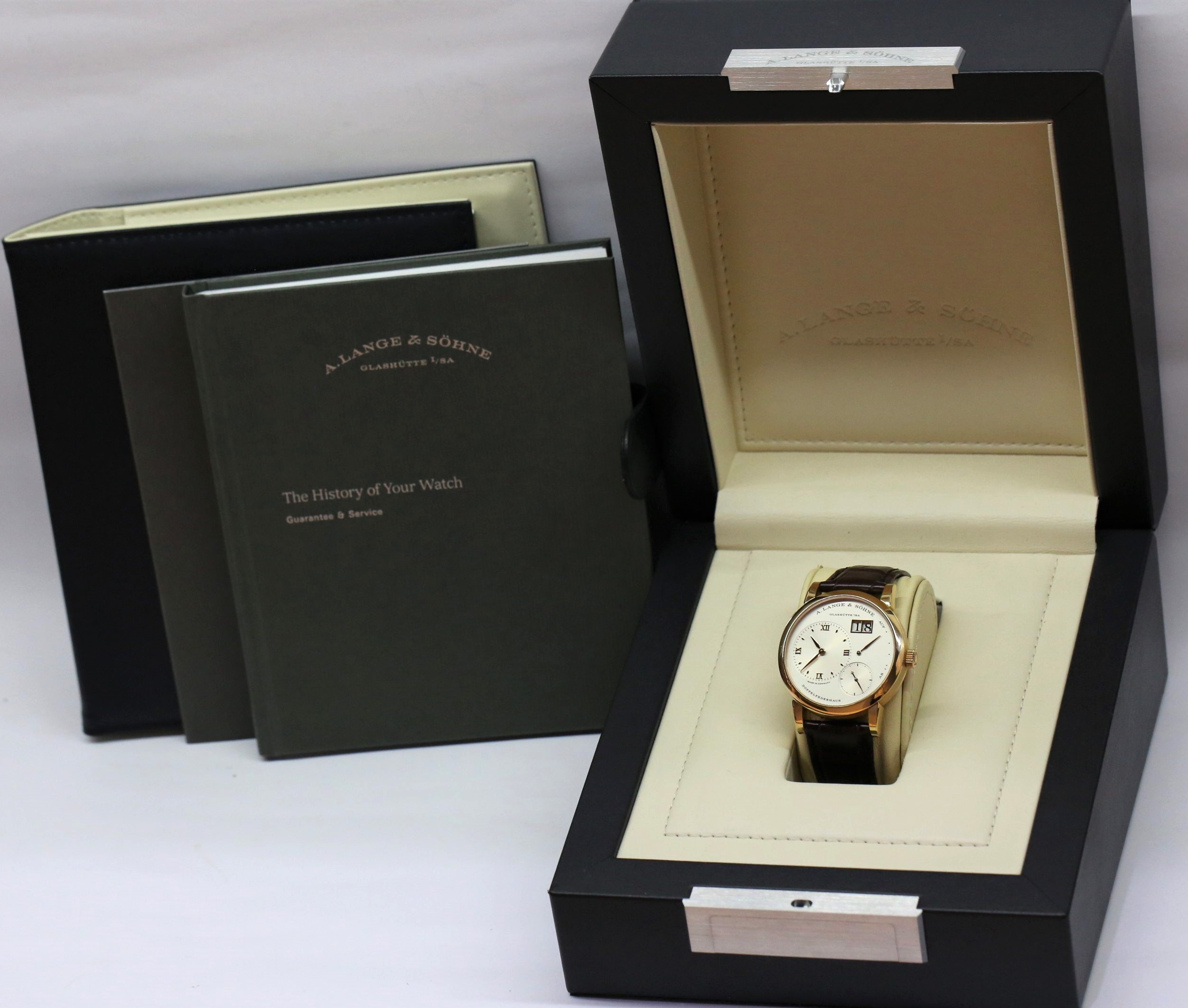 A. Lange & Sohne Lange 1 in 18ct Rose Gold, Argente Silver Roman Dial, on A. Lange & Sohne Alligator Strap with 18ct Rose Gold Lange Tang Buckle, Ref. 191.032, with Box & Papers - Image 4