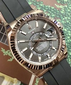 Rolex Sky-Dweller 18K Everose gold, on Rolex Oysterflex band with a 18ct Eversoe gold deployant, Ca 2022, B&P.