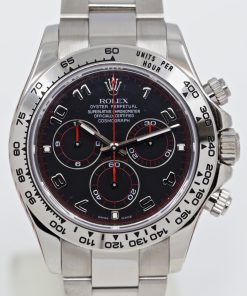 Alternative view of Rolex Cosmograph Daytona in 18ct White Gold, Black Arab Racing dial, on Rolex 18ct White Gold Oyster Bracelet, Reference: 116509, Circa: 2010, Complete with Box, Book, Rolex Warranty Card and Rolex Service Card Dated 17-04-23
