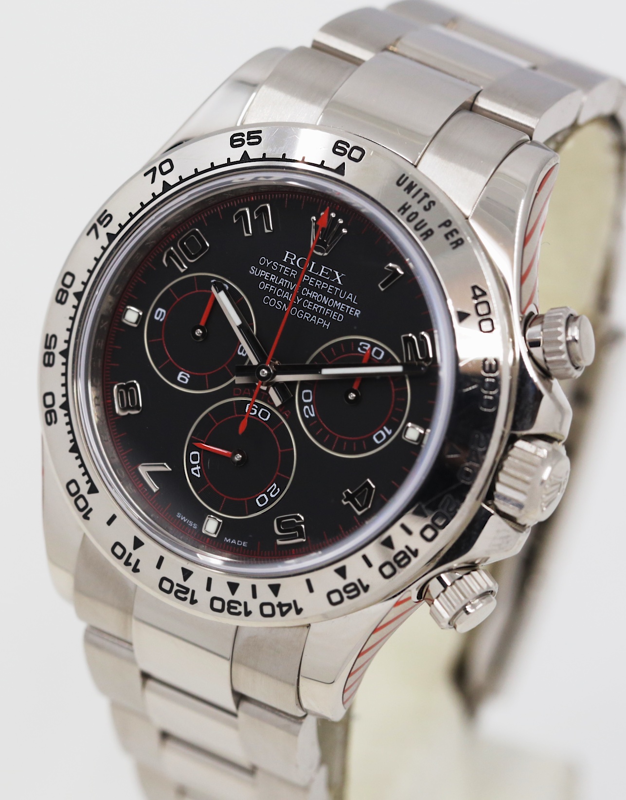 Rolex Cosmograph Daytona in 18ct White Gold, Black Arab Racing dial, on Rolex 18ct White Gold Oyster Bracelet, Reference: 116509, Circa: 2010, Complete with Box, Book, Rolex Warranty Card and Rolex Service Card Dated 17-04-23 - Image 4