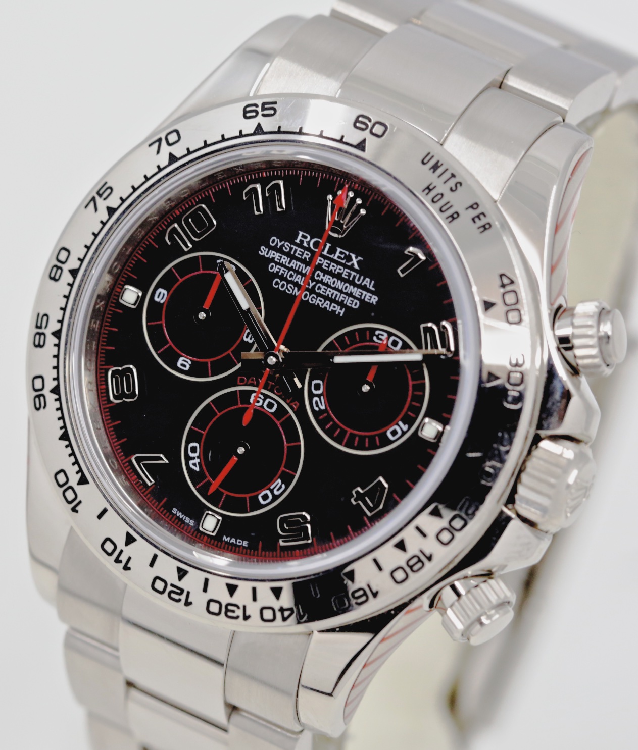 Rolex Cosmograph Daytona in 18ct White Gold, Black Arab Racing dial, on Rolex 18ct White Gold Oyster Bracelet, Reference: 116509, Circa: 2010, Complete with Box, Book, Rolex Warranty Card and Rolex Service Card Dated 17-04-23 - Image 5