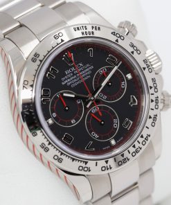 Rolex Cosmograph Daytona in 18ct White Gold, Black Arab Racing dial, on Rolex 18ct White Gold Oyster Bracelet, Reference: 116509, Circa: 2010, Complete with Box, Book, Rolex Warranty Card and Rolex Service Card Dated 17-04-23