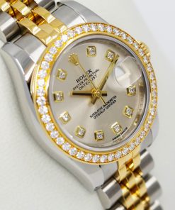 Rolex Lady Datejust 26, in Stainless Steel & 18ct Yellow Gold, Factory Set Silver Diamond Dial & Factory Set Diamond Bezel, on Stainless Steel & 18ct Yellow Gold Rolex Jubilee Bracelet, with Box & Book