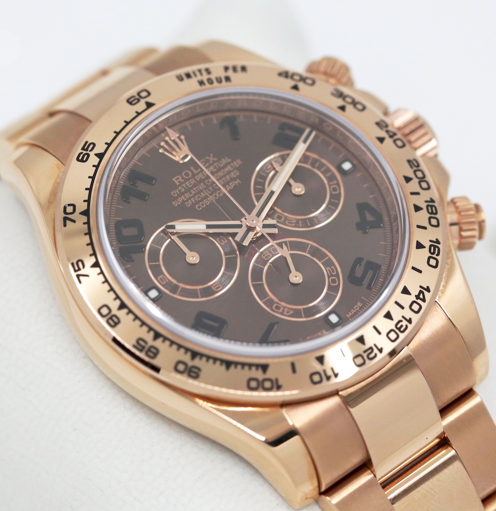 Rolex Cosmograph Daytona in 18ct Everose Gold, Brown Arab Dial, on Rolex 18ct Everose Gold Oyster Bracelet, Reference: 116505, Circa: 2014, Complete with Box & Papers