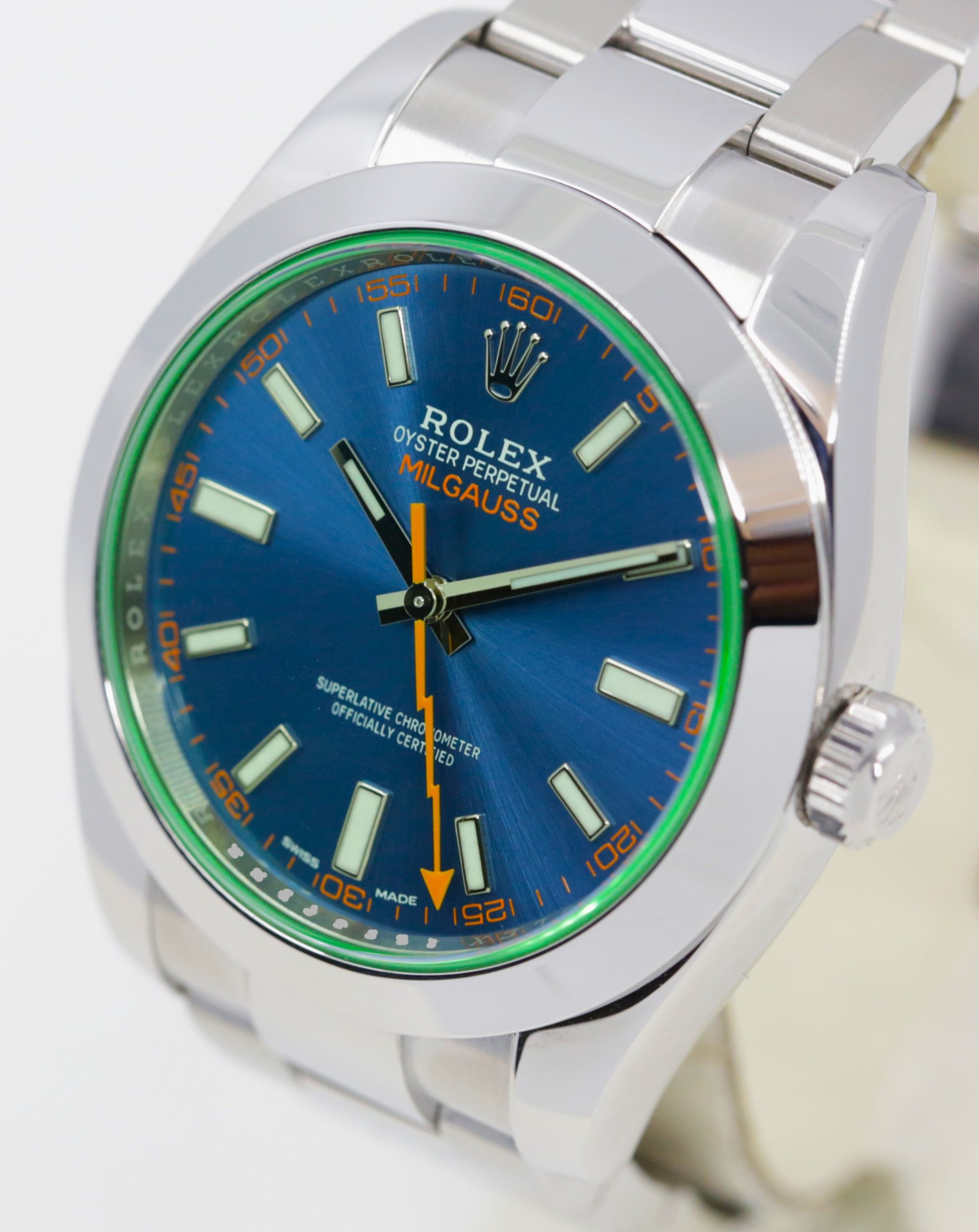 Rolex Milgauss Z-Blue, green glass, Stainless Steel on Rolex Oystersteel Bracelet, Ref: 116400GV, Complete with Box, book and Rolex Warranty card and swing tags and Rolex Service Warranty paper. Ca. 2017 - Image 2