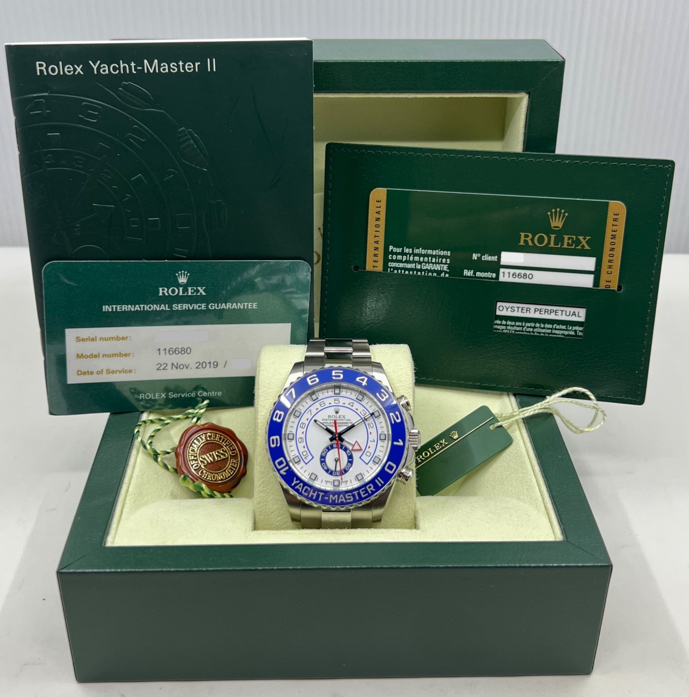 Rolex Yacht-Master II, in Stainless Steel, White Index Dial, Blue Ceramic Bezel on Stainless Steel Rolex Oyster Bracelet, Ref.116680, Circa: 2013, Complete with Box, Papers & Rolex Service Card - Image 6