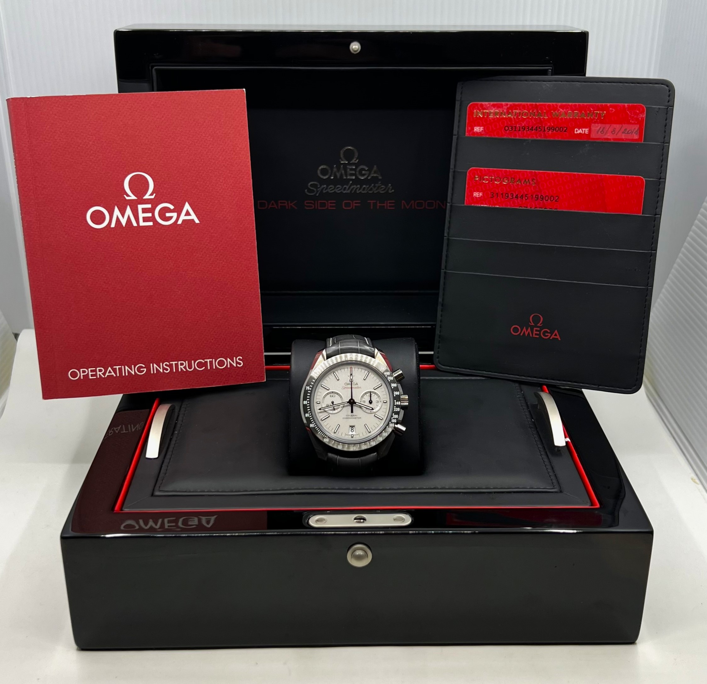 Omega Speedmaster Dark Side of the Moon, in Grey Ceramic, Grey Index Dial, on Grey Omega Alligator Strap with Titanium Omega Deployant, Ref. 311.93.44.51.99.002, Circa: 2018, Complete with Box, Book & Warranty Cards - Image 6