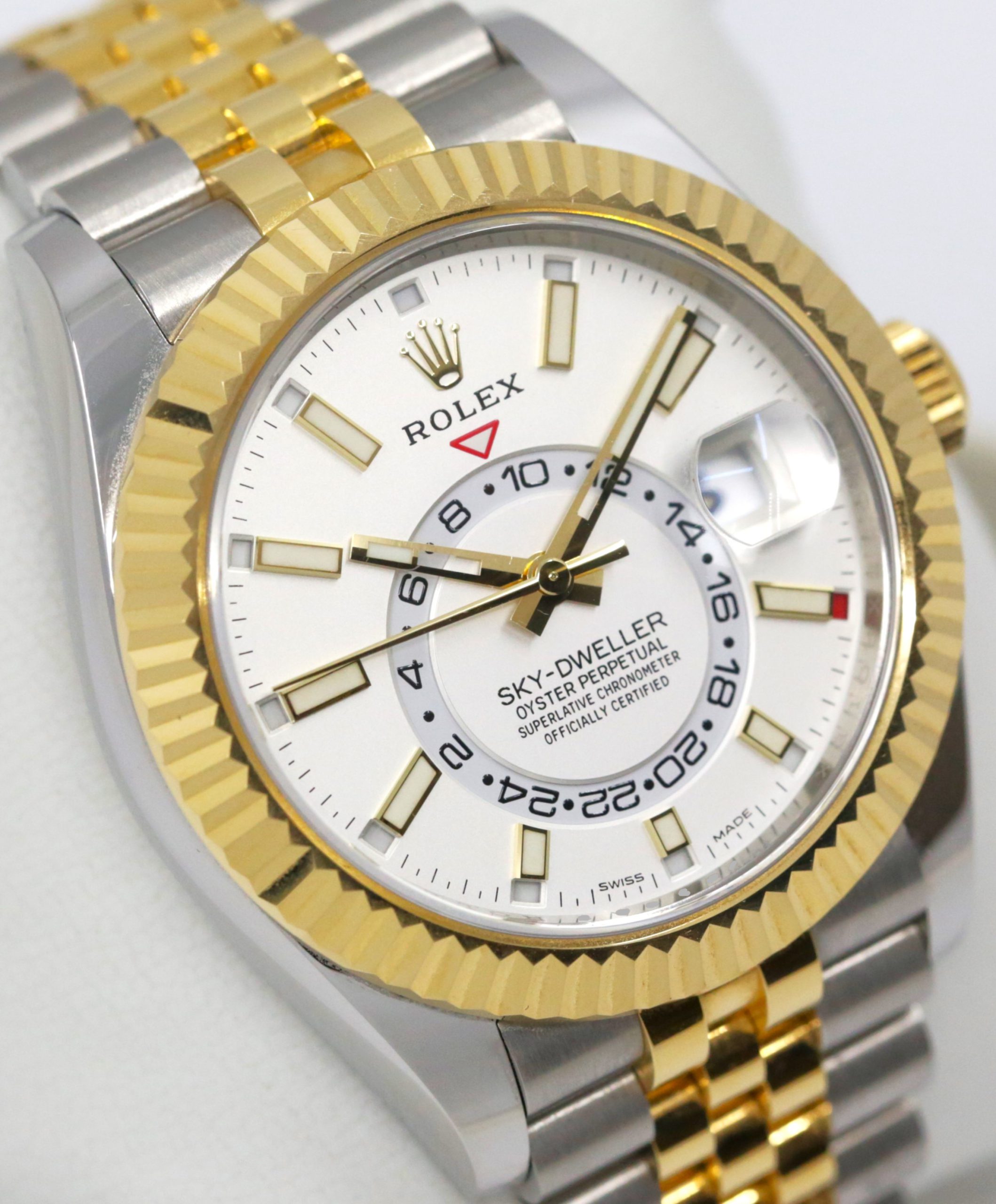 Rolex Sky-Dweller in Stainless Steel & 18ct Yellow Gold, White Index Dial, on Stainless Steel & 18ct Yellow Gold Rolex Jubilee Bracelet, Ref. 326933, Circa: 2022, Complete with Box, Book & Rolex Warranty Card
