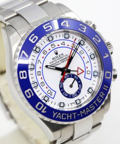 Rolex Yacht-Master II, in Stainless Steel, White Index Dial, Blue Ceramic Bezel on Stainless Steel Rolex Oyster Bracelet, Ref.116680, Circa: 2013, Complete with Box, Papers & Rolex Service Card