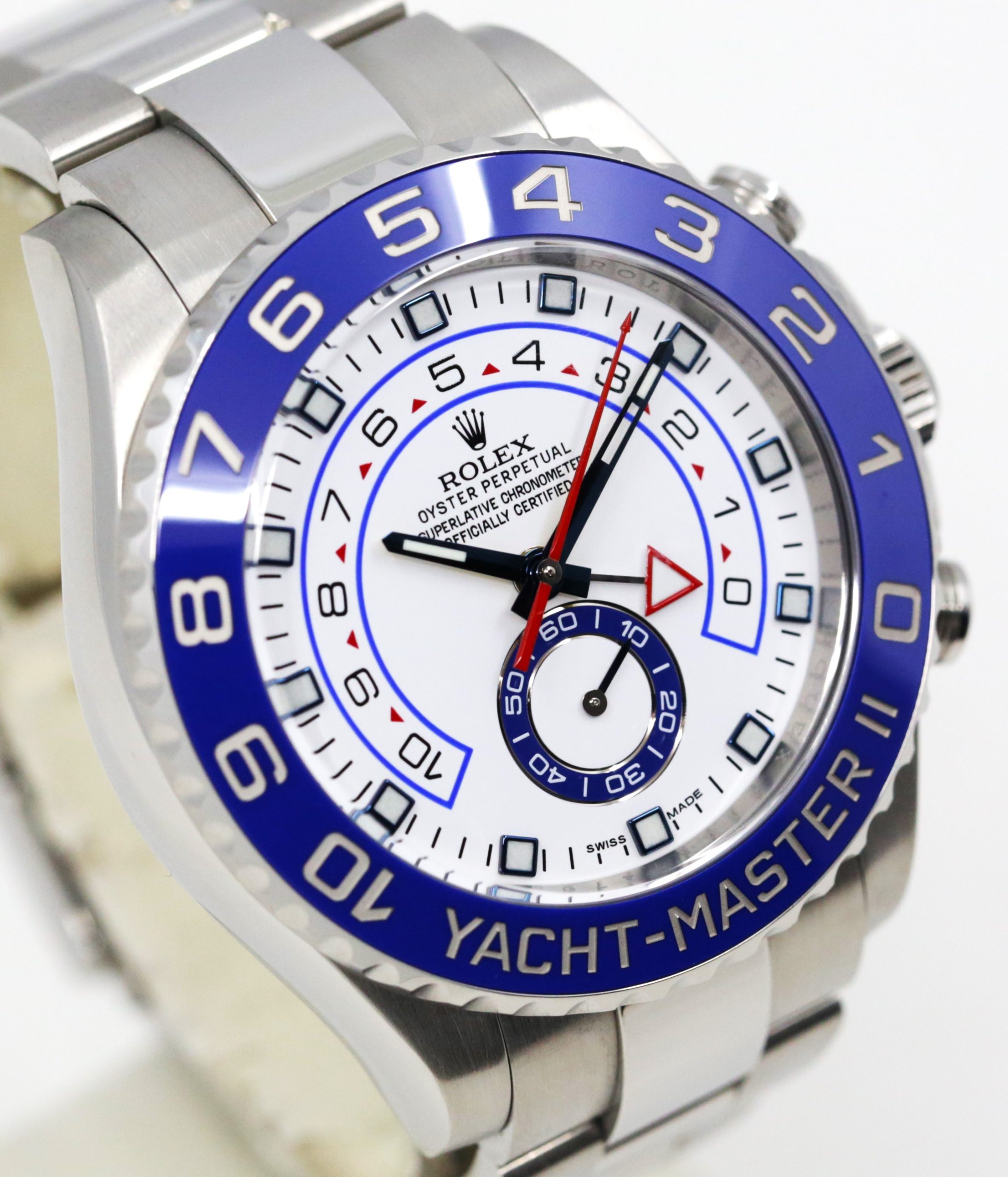 Rolex Yacht-Master II, in Stainless Steel, White Index Dial, Blue Ceramic Bezel on Stainless Steel Rolex Oyster Bracelet, Ref.116680, Circa: 2013, Complete with Box, Papers & Rolex Service Card