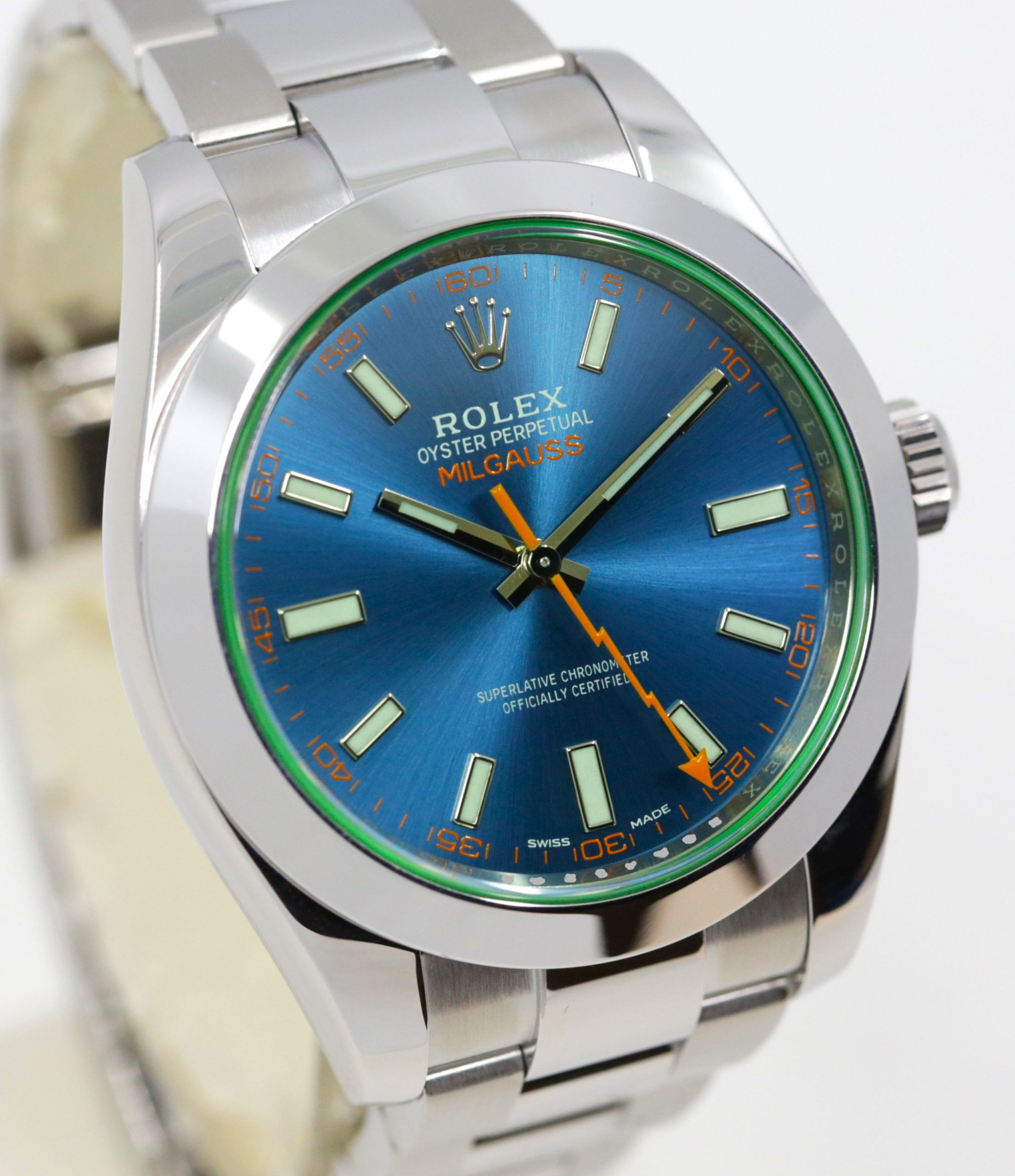 Rolex Milgauss Z-Blue, green glass, Stainless Steel on Rolex Oystersteel Bracelet, Ref: 116400GV, Complete with Box, book and Rolex Warranty card and swing tags and Rolex Service Warranty paper. Ca. 2017 - Image 3