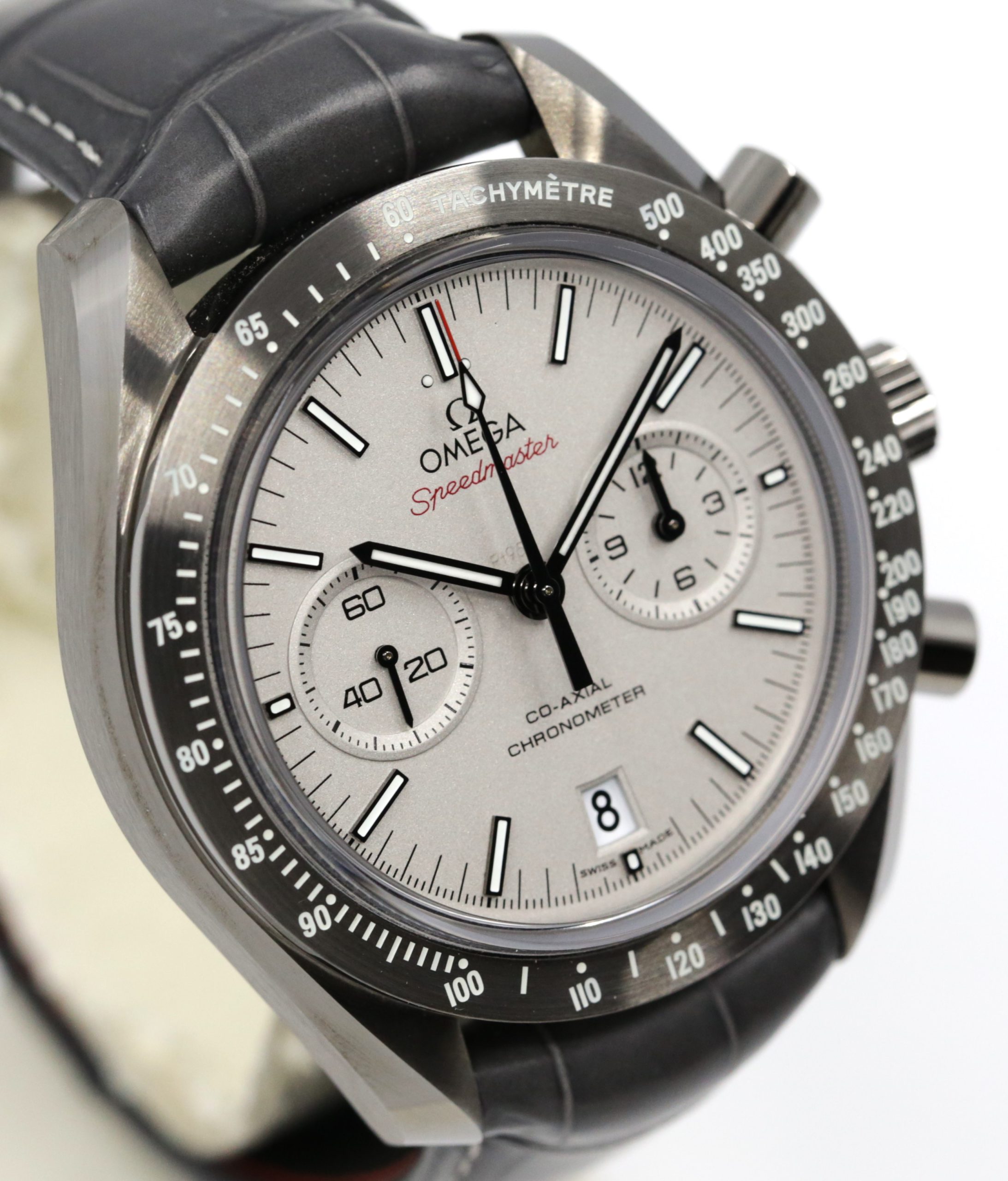 Omega Speedmaster Dark Side of the Moon, in Grey Ceramic, Grey Index Dial, on Grey Omega Alligator Strap with Titanium Omega Deployant, Ref. 311.93.44.51.99.002, Circa: 2018, Complete with Box, Book & Warranty Cards