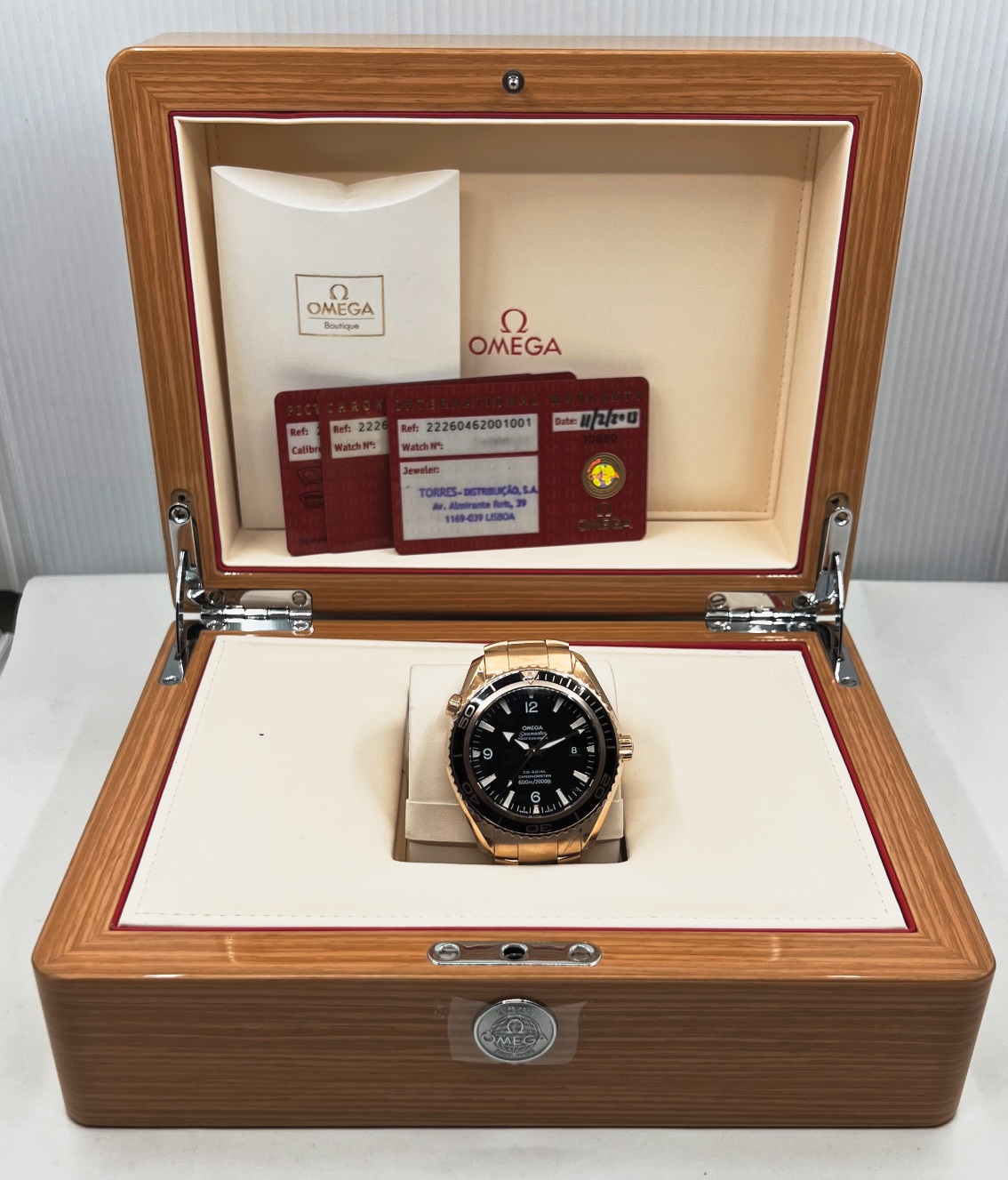 Omega Seamaster Planet Ocean 600M, Co-Axial 45.5mm, in 18ct Rose Gold, Black 12,6,9 Dial, on 18ct Rose Gold Omega Bracelet, Ref. 222.60.46.20.01.001, Ca. 2013, with Box & Omega Warranty Cards - Image 7