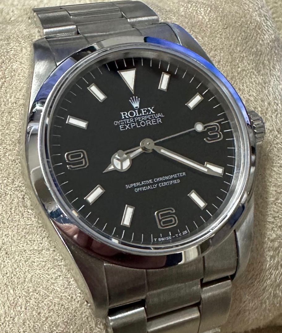 Rolex Oyster Perpetual Explorer 1 ref 14270 with BLACK OUT dial 3-6-9, E series Ca 1990.