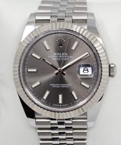 Alternative view of Rolex Datejust 41, Stainless Steel, with Slate Index Dial, 18ct White Gold Fluted Bezel, on Stainless Steel Rolex Jubilee Bracelet, Ref. 126334, Circa: 2022, Complete with Box, Books, Rolex Warranty Card & Balance of 5 Year Rolex Factory Warranty