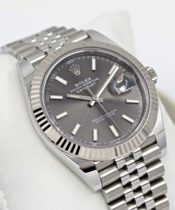 Rolex Datejust 41, Stainless Steel, with Slate Index Dial, 18ct White Gold Fluted Bezel, on Stainless Steel Rolex Jubilee Bracelet, Ref. 126334, Circa: 2022, Complete with Box, Books, Rolex Warranty Card & Balance of 5 Year Rolex Factory Warranty