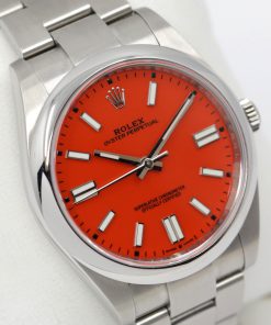 Rolex Oyster Perpetual 41, in Stainless Steel, Coral Index Dial, on Stainless Steel Rolex Oyster Bracelet, Ref. 124300, Circa: 2021, Complete with Box, Books, Rolex Warranty Card & Balance of 5 Year Rolex factory Warranty