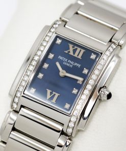 Alternative view of Patek Philippe Twenty ~ 4, Stainless Steel, Factory Set Blue Diamond Dial & Factory Set Diamond Bezel, on Stainless Steel Patek Philippe Bracelet, Ref. 4910/10A-012, with Box & Service Receipt