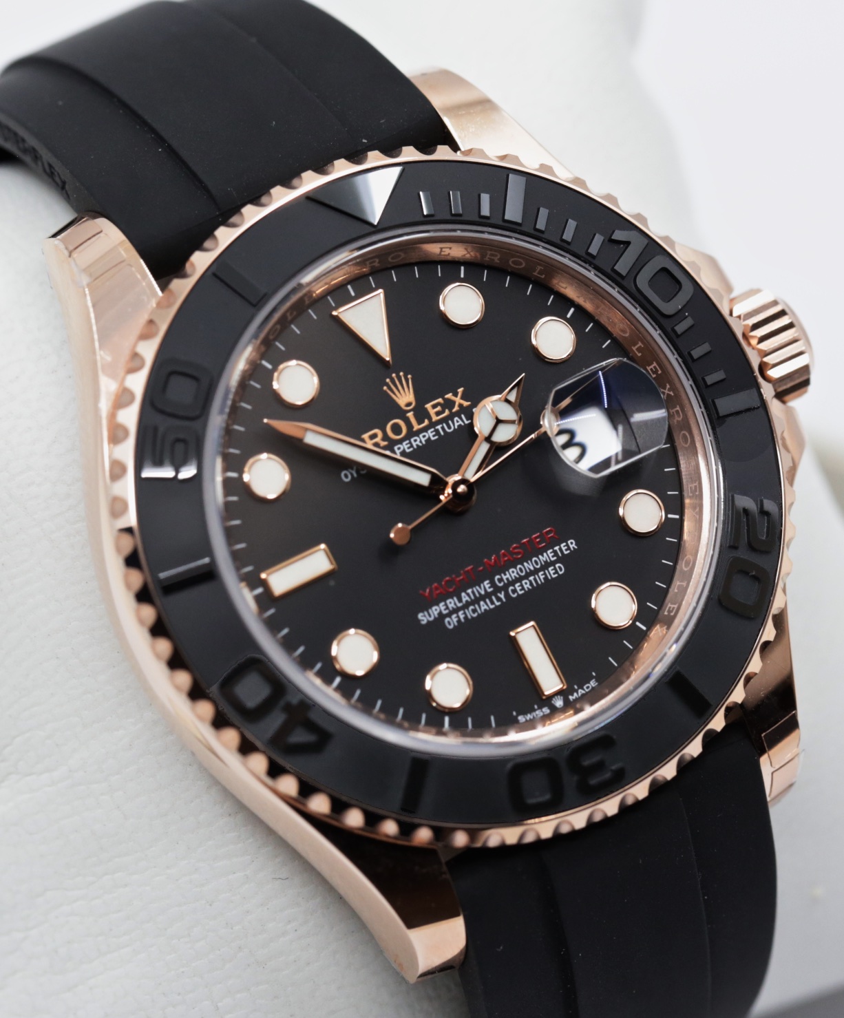 Rolex Oyster Perpetual Yacht-Master 40, in 18ct Everose Gold, Black Index Dial, on Rolex Oysterflex Strap, Ref. 126655, Circa: 2022, with Box, Rolex Warranty Card & Balance of Rolex 5 Year Warranty