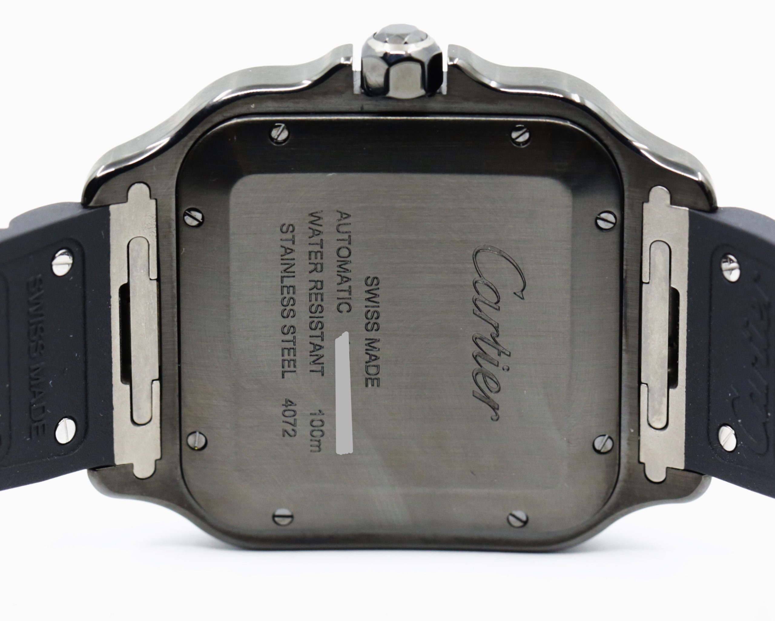 Cartier Santos De Cartier Watch, Large Model, Automatic, in Stainless Steel with ADLC Coating, Black Roman Dial, on Cartier Rubber Strap on Stainless Steel Cartier Deployant, Ref. WSSA0039, Circa: 2020, with Box & Cartier Warranty Card - Image 5