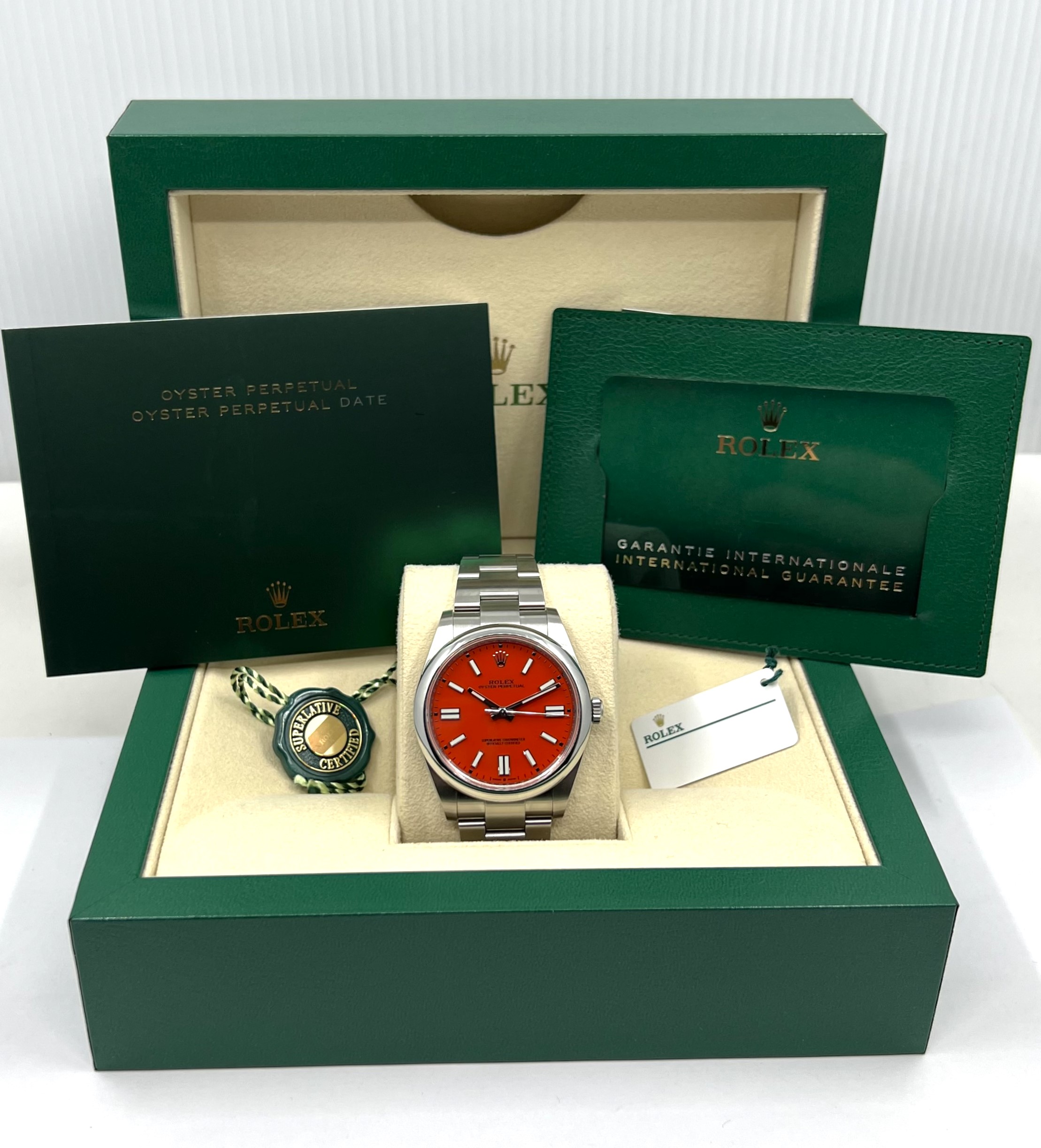 Rolex Oyster Perpetual 41, in Stainless Steel, Coral Index Dial, on Stainless Steel Rolex Oyster Bracelet, Ref. 124300, Circa: 2021, Complete with Box, Books, Rolex Warranty Card & Balance of 5 Year Rolex factory Warranty - Image 6