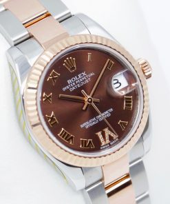 Rolex Datejust 31, in Stainless Steel & 18ct Everose Gold, Chocolate Roman Dial with Pave Diamonds on "VI"on Stainless Steel & 18ct Everose Gold Rolex Oyster Bracelet, Ref. 178271, Circa: 2014, Complete with Box, Papers & Balance of 2 Year Rolex Service Warranty