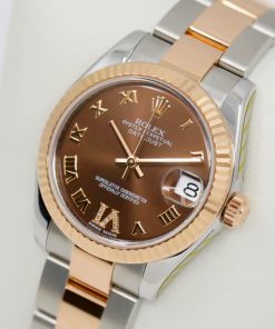 Alternative view of Rolex Datejust 31, in Stainless Steel & 18ct Everose Gold, Chocolate Roman Dial with Pave Diamonds on "VI"on Stainless Steel & 18ct Everose Gold Rolex Oyster Bracelet, Ref. 178271, Circa: 2014, Complete with Box, Papers & Balance of 2 Year Rolex Service Warranty