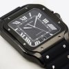 Cartier Santos De Cartier Watch, Large Model, Automatic, in Stainless Steel with ADLC Coating, Black Roman Dial, on Cartier Rubber Strap on Stainless Steel Cartier Deployant, Ref. WSSA0039, Circa: 2020, with Box & Cartier Warranty Card