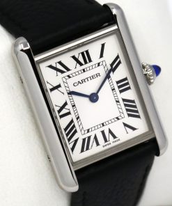 Cartier Tank Must, Large Model, in Stainless Steel, Silver Roman Dial, on Black Cartier Leather Strap with Stainless Steel Cartier Tang Buckle, Ref. WSTA0041, Circa: 2021, Complete with Box, Book, Cartier Warranty Card & Balance of 2 Year Cartier Factory Warranty