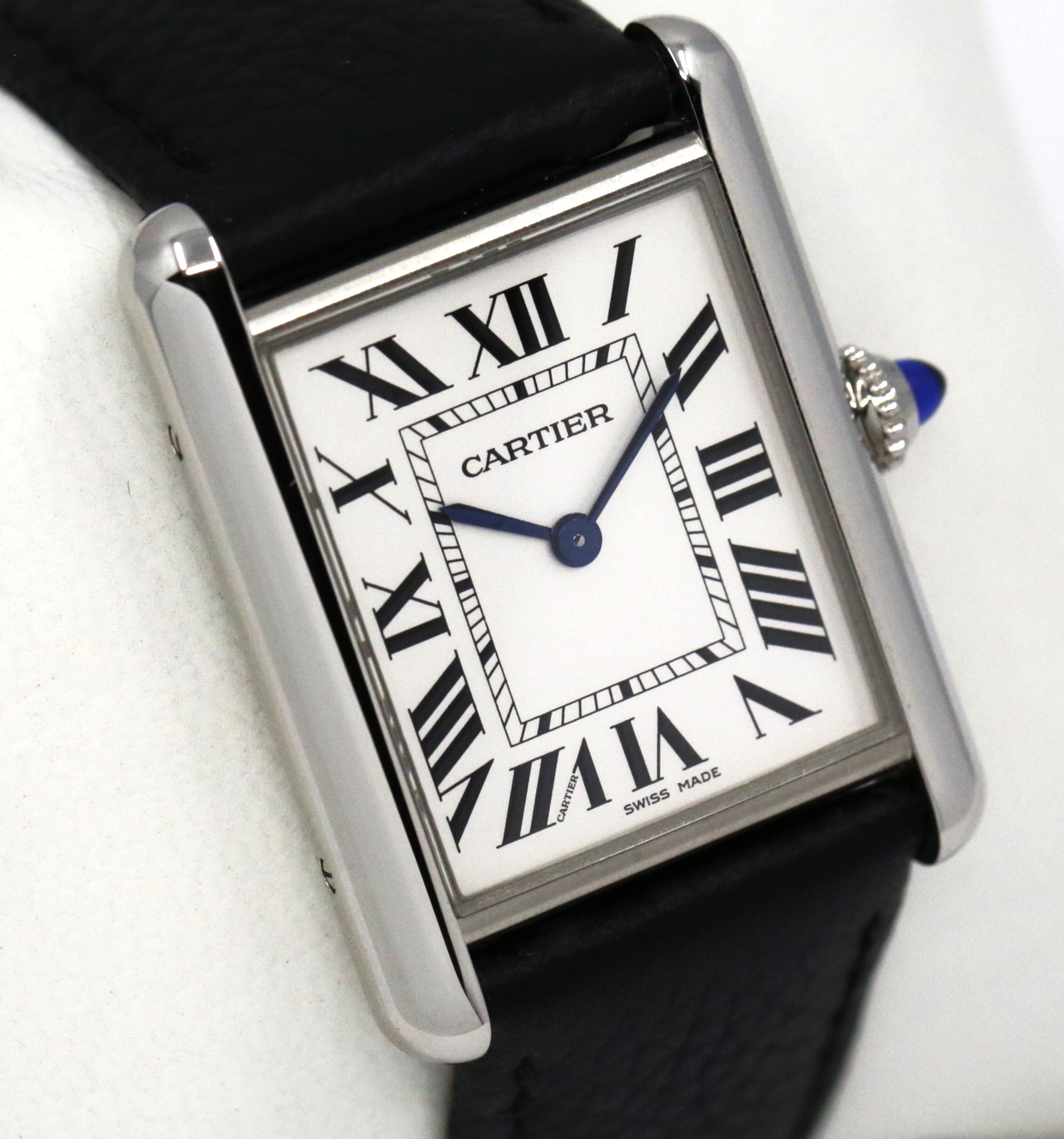 Cartier Tank Must, Large Model, in Stainless Steel, Silver Roman Dial, on Black Cartier Leather Strap with Stainless Steel Cartier Tang Buckle, Ref. WSTA0041, Circa: 2021, Complete with Box, Book, Cartier Warranty Card & Balance of 2 Year Cartier Factory Warranty
