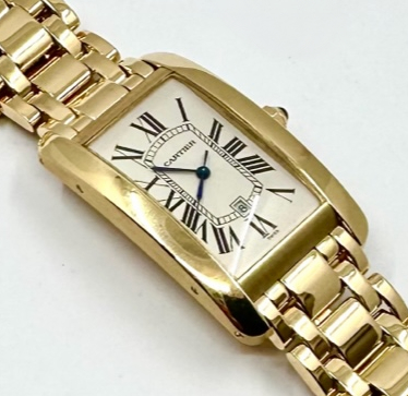 Cartier Tank Americaine, in 18ct Yellow Gold, Automatic, Ivory Roman Guilloche Dial, on 18ct Yellow Gold Cartier Bracelet, Ref. W26031K2, with Box & Book, Recently Serviced by Cartier Service Centre