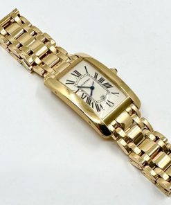 Alternative view of Cartier Tank Americaine, in 18ct Yellow Gold, Automatic, Ivory Roman Guilloche Dial, on 18ct Yellow Gold Cartier Bracelet, Ref. W26031K2, with Box & Book, Recently Serviced by Cartier Service Centre