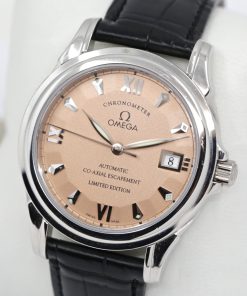 Alternative view of Omega De Ville Chronometer Co-Axial, Limited Edition of 99 in Platinum, Salmon Roman Index Dial Black Omega Alligator Strap with 18ct White Gold Omega Deployant, Ref. 5921.61.31, Circa: 2000. Complete with Box, Books & Omega Warranty Certificate