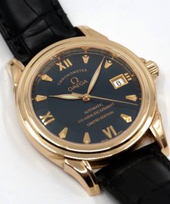 Omega De Ville Chronometer Co-Axial, Limited Edition of 999 in 18ct Rose Gold, Roman Index Blue-black Dial Omega Alligator Strap with 18ct Rose Gold Omega Deployant, Circa: 2001