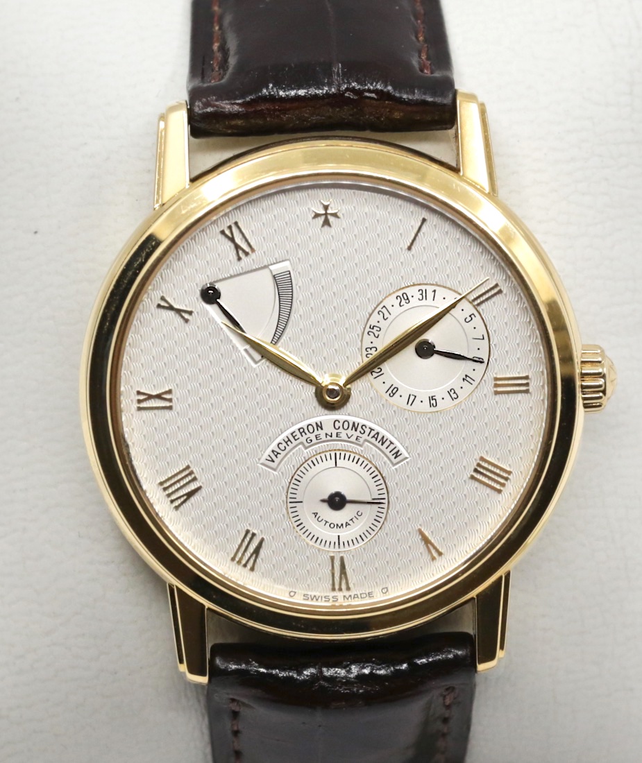 Vacheron Constantin Patrimony Power Reserve, in 18ct Yellow Gold, Silver Guilloche Roman Dial, on Brown Vacheron Constantin Alligator Strap with 18ct Yellow Gold Vacheron Consantin Tang Buckle, Ref. 47200/000J, Circa: 2000, with Box, Books & Vacheron Constantin Warranty Certificate - Image 3