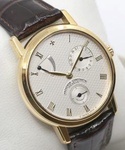 Vacheron Constantin Patrimony Power Reserve, in 18ct Yellow Gold, Silver Guilloche Roman Dial, on Brown Vacheron Constantin Alligator Strap with 18ct Yellow Gold Vacheron Consantin Tang Buckle, Ref. 47200/000J, Circa: 2000, with Box, Books & Vacheron Constantin Warranty Certificate