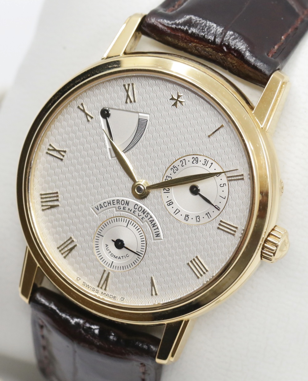 Vacheron Constantin Patrimony Power Reserve, in 18ct Yellow Gold, Silver Guilloche Roman Dial, on Brown Vacheron Constantin Alligator Strap with 18ct Yellow Gold Vacheron Consantin Tang Buckle, Ref. 47200/000J, Circa: 2000, with Box, Books & Vacheron Constantin Warranty Certificate - Image 2