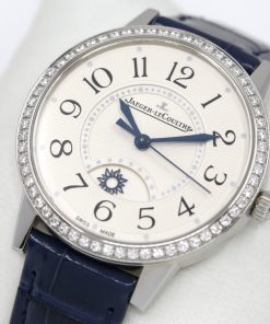 Alternative view of Jaeger LeCoultre Rendez-Vous Classic, Night & Day, in Stainless Steel, Silver Guilloche Arab Dial, Factory Set Diamond Bezel, on JLC Blue Alligator Strap with Steel JLC Deployant, Ref. Q3448430, Circa: 2022, Complete with Box, Book, JLC Warranty Card & Balance of JLC Warranty