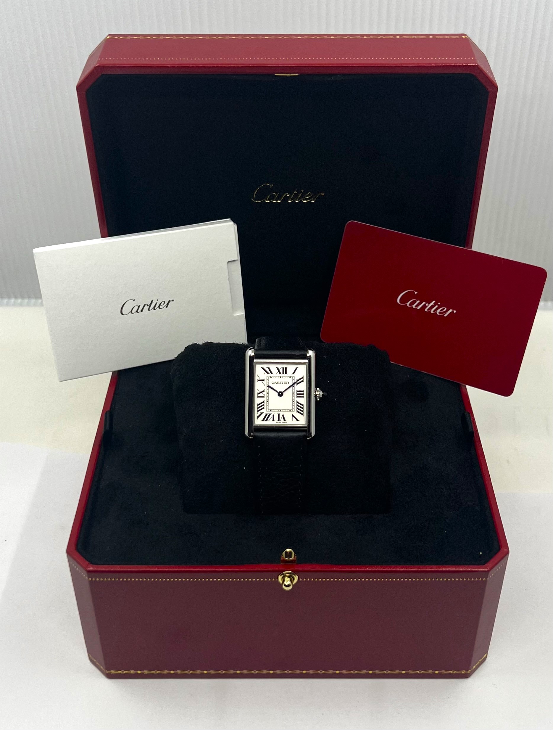 Cartier Tank Must, Large Model, in Stainless Steel, Silver Roman Dial, on Black Cartier Leather Strap with Stainless Steel Cartier Tang Buckle, Ref. WSTA0041, Circa: 2021, Complete with Box, Book, Cartier Warranty Card & Balance of 2 Year Cartier Factory Warranty - Image 6