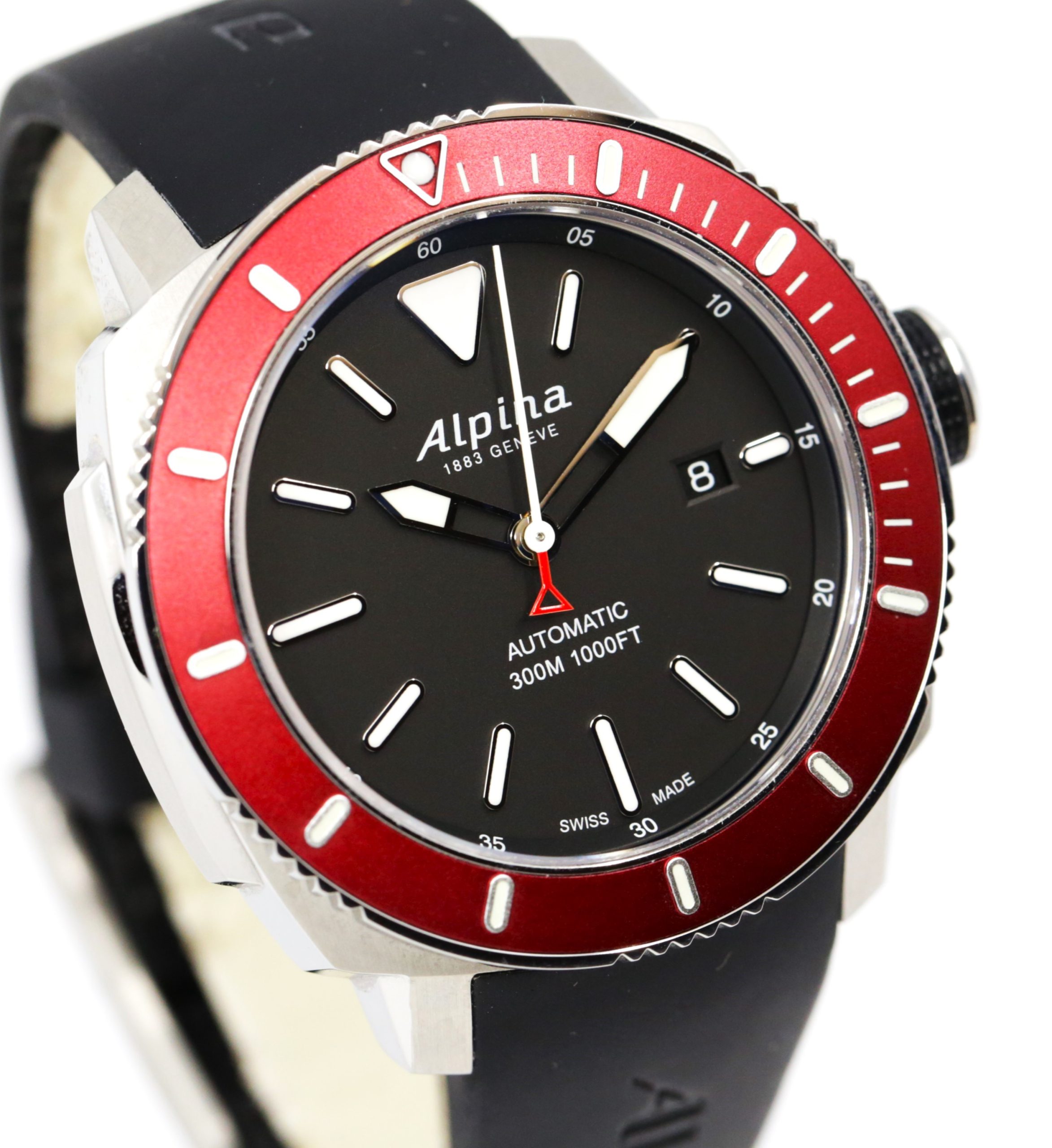 Alpina Seastrong Diver, in Stainless Steel, Black Index Dial, Red Bezel on Alpina Rubber Strap with Stainless Steel Alpina Tang Buckle, Ref. AL-525LBRG4V6, Circa: 2017, with Box, Book & Warranty Certificate