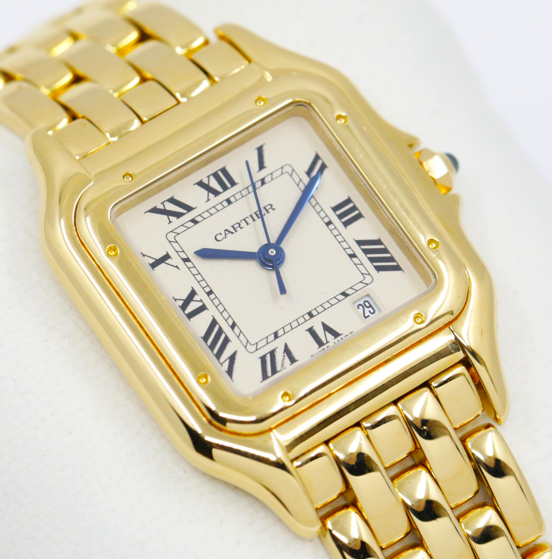 Panthere de Cartier Watch, Medium Model, Silver Roman Dial with Blue Steel Sword-Shaped Hands, on 18ct Yellow Gold Cartier Bracelet, Ref. 8839, with Cartier Service Receipt & Balance of 2 Year Cartier Service Warranty - Image 3