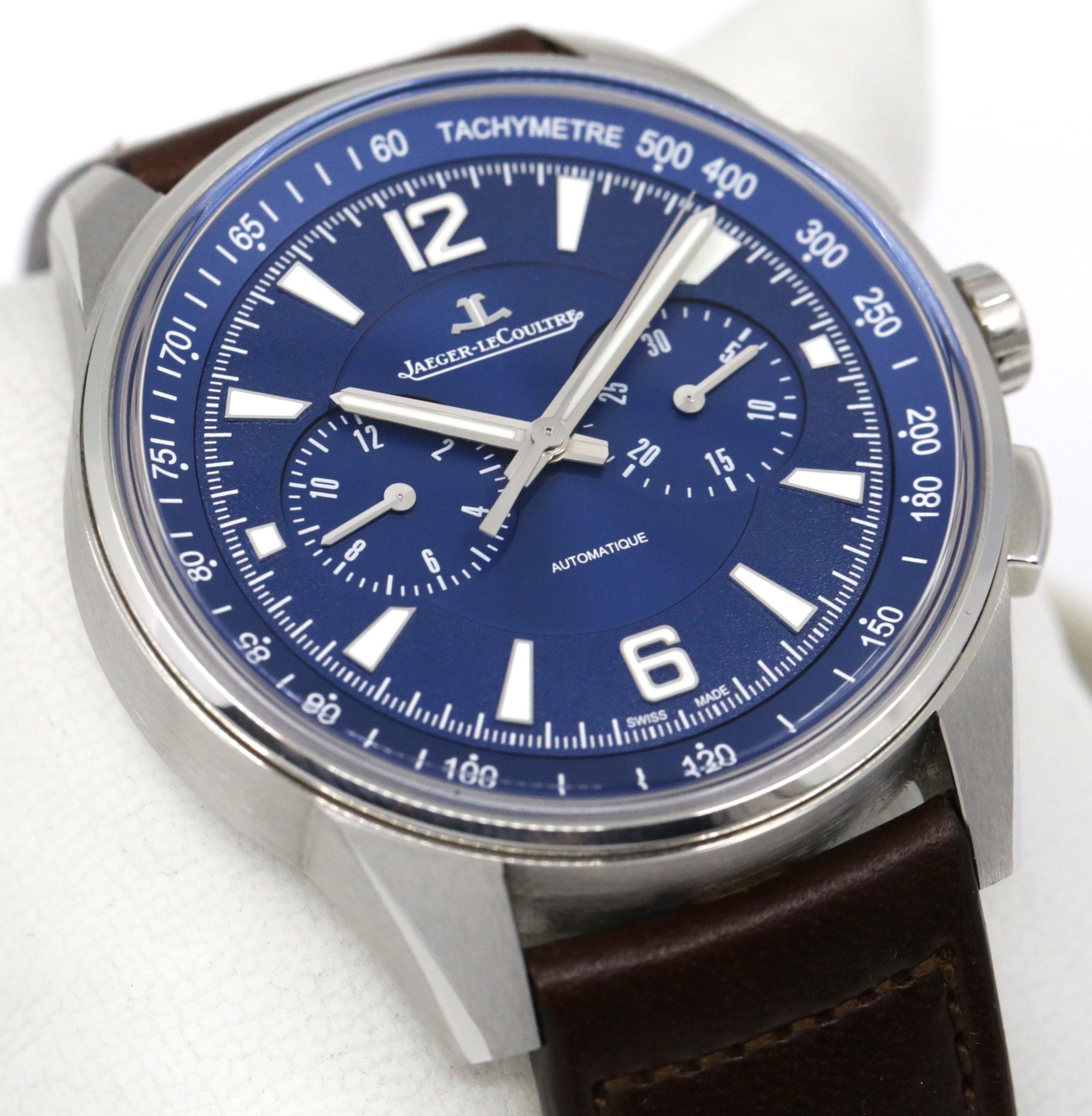 Jaeger-LeCoultre Polaris Chronograph, in Stainless Steel, Blue Index Dial, on Brown JLC Leather Strap & Stainless Steel JLC Deployant, Ref. Q9028480, Circa: 2023, Complete with Box, Book, JLC Warranty Card & Balance of JLC Factory Warranty